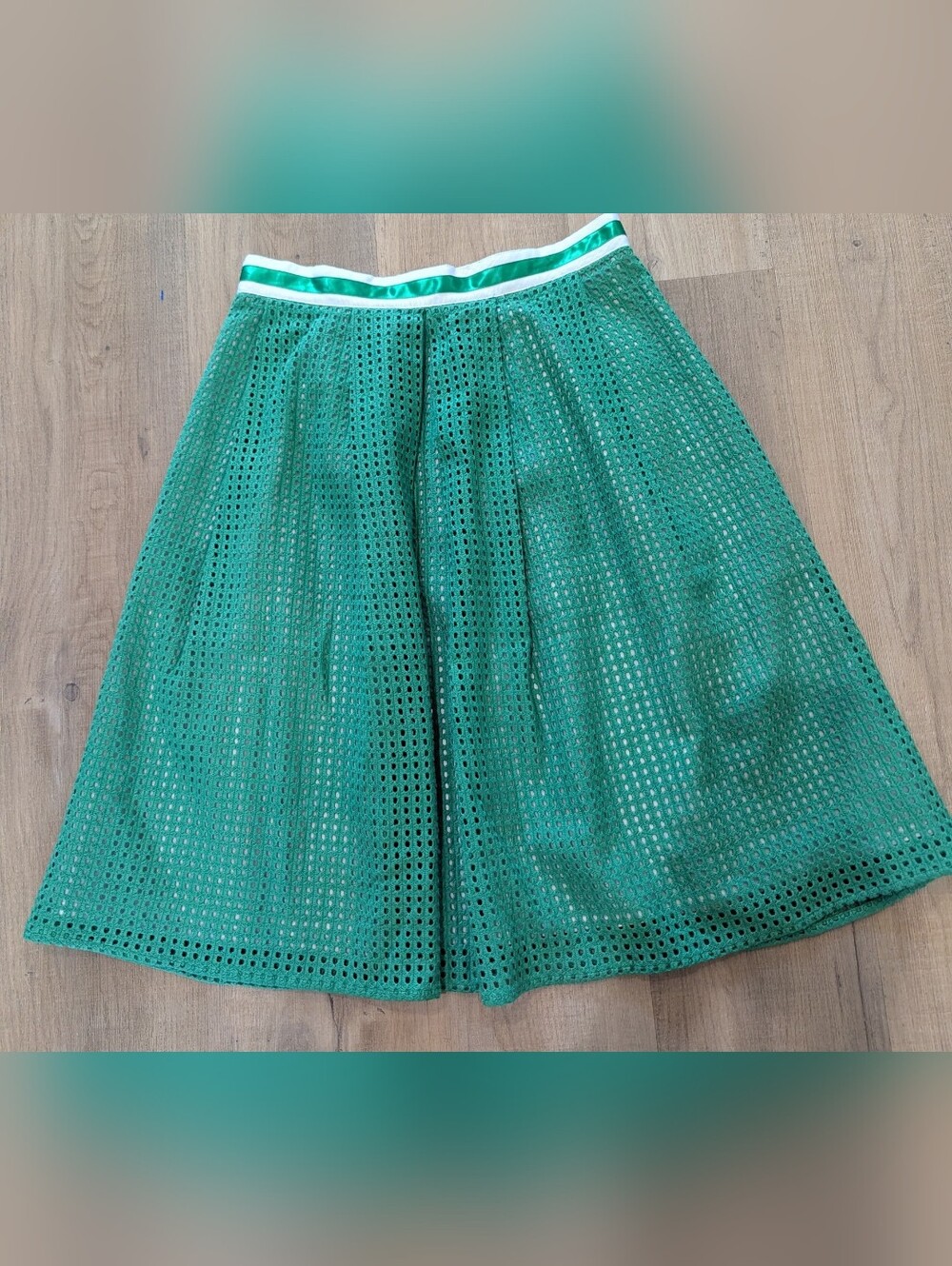 Mario Serrani Green Eyelet Circle Skirt with Striped Waist - Picture 2 of 7